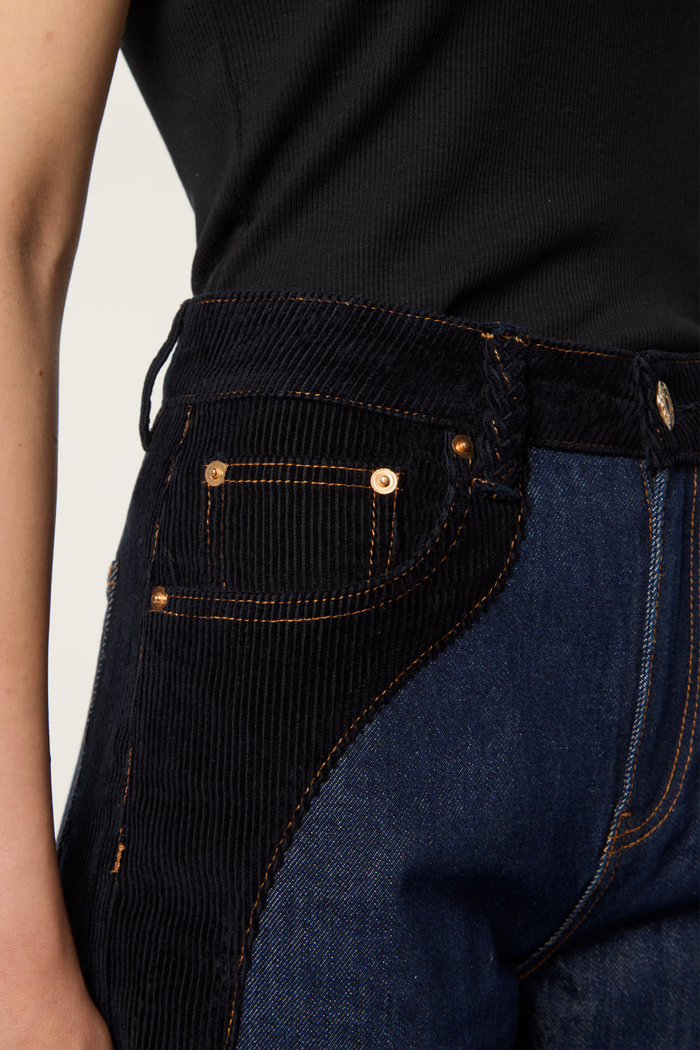 Denim with velvet inserts