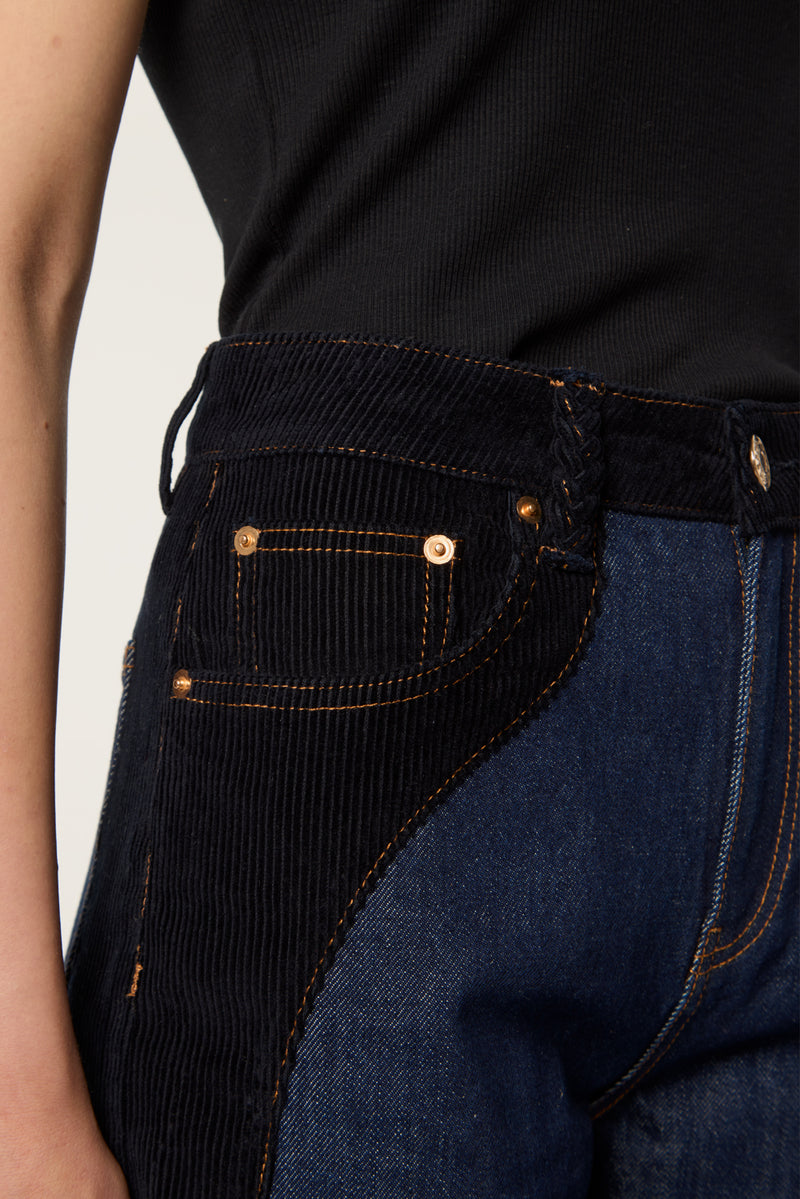 Denim with velvet inserts