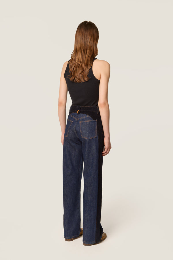 Denim with velvet inserts