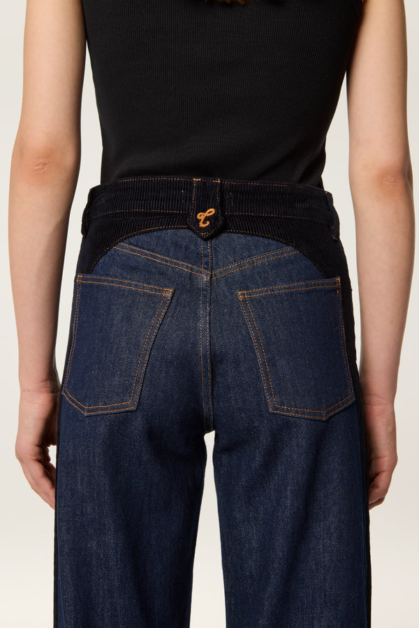Denim with velvet inserts