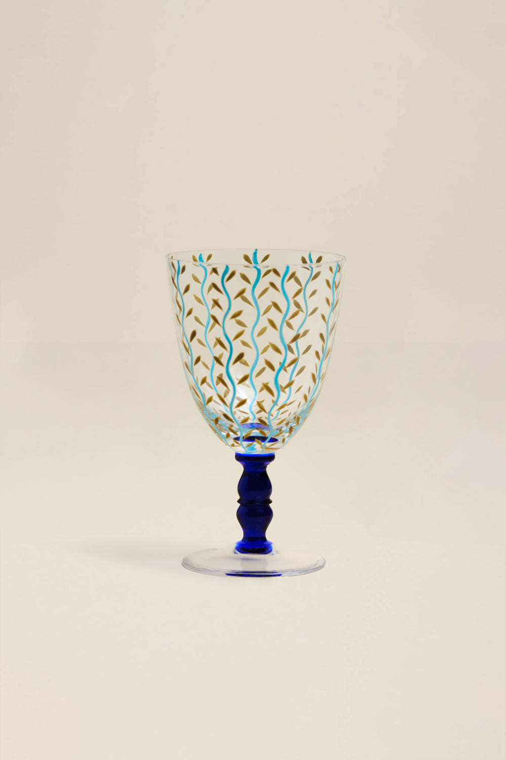 Verre à pied turquoise motif fleurs