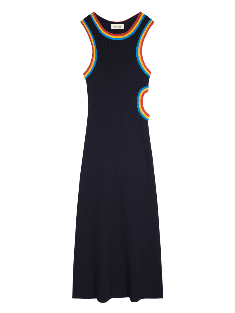 Long knit dress with waist opening