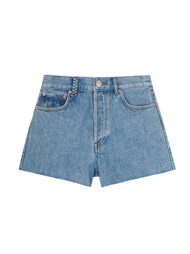 Short en denim brodés