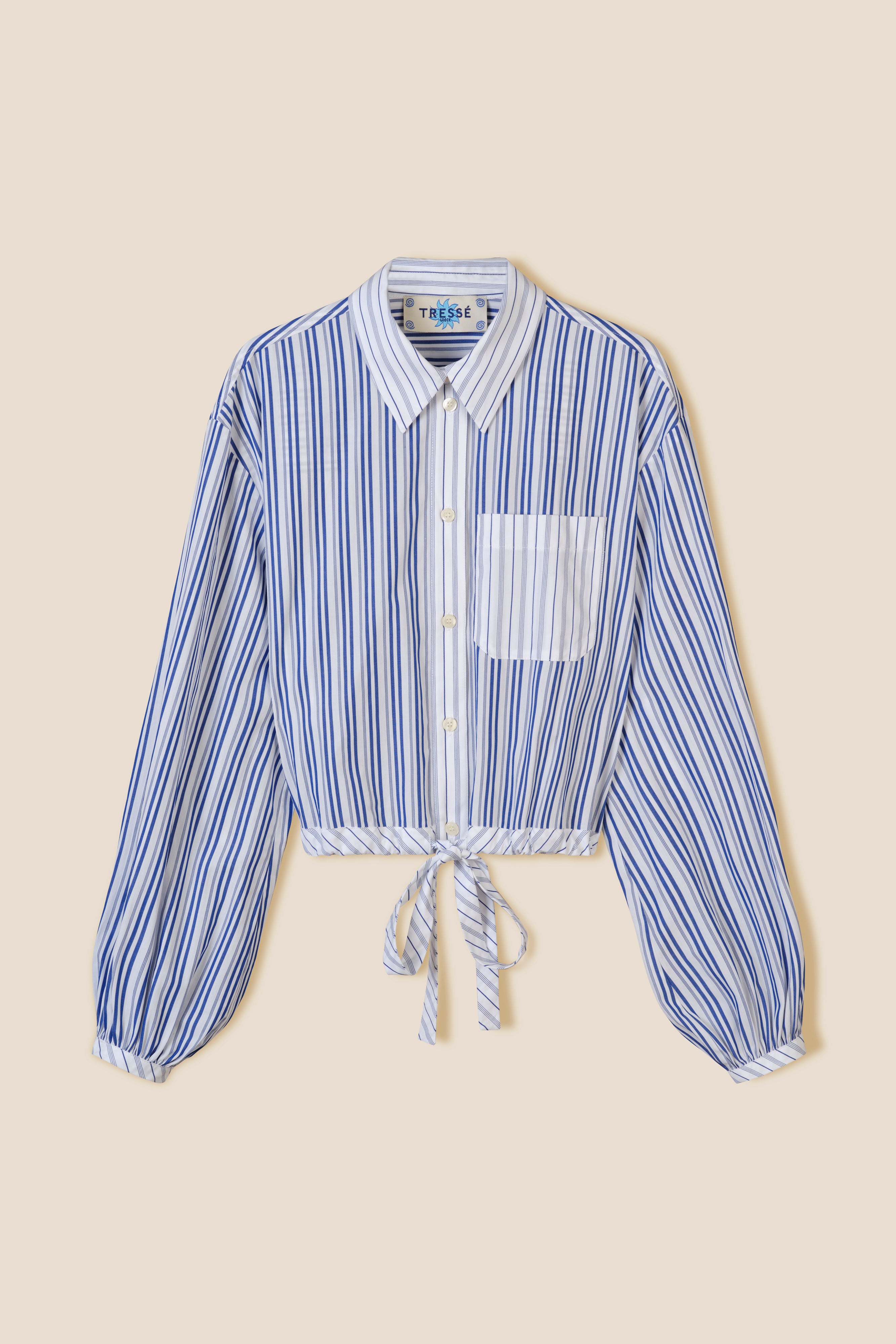 Tie-front striped poplin cropped shirt | Tressé