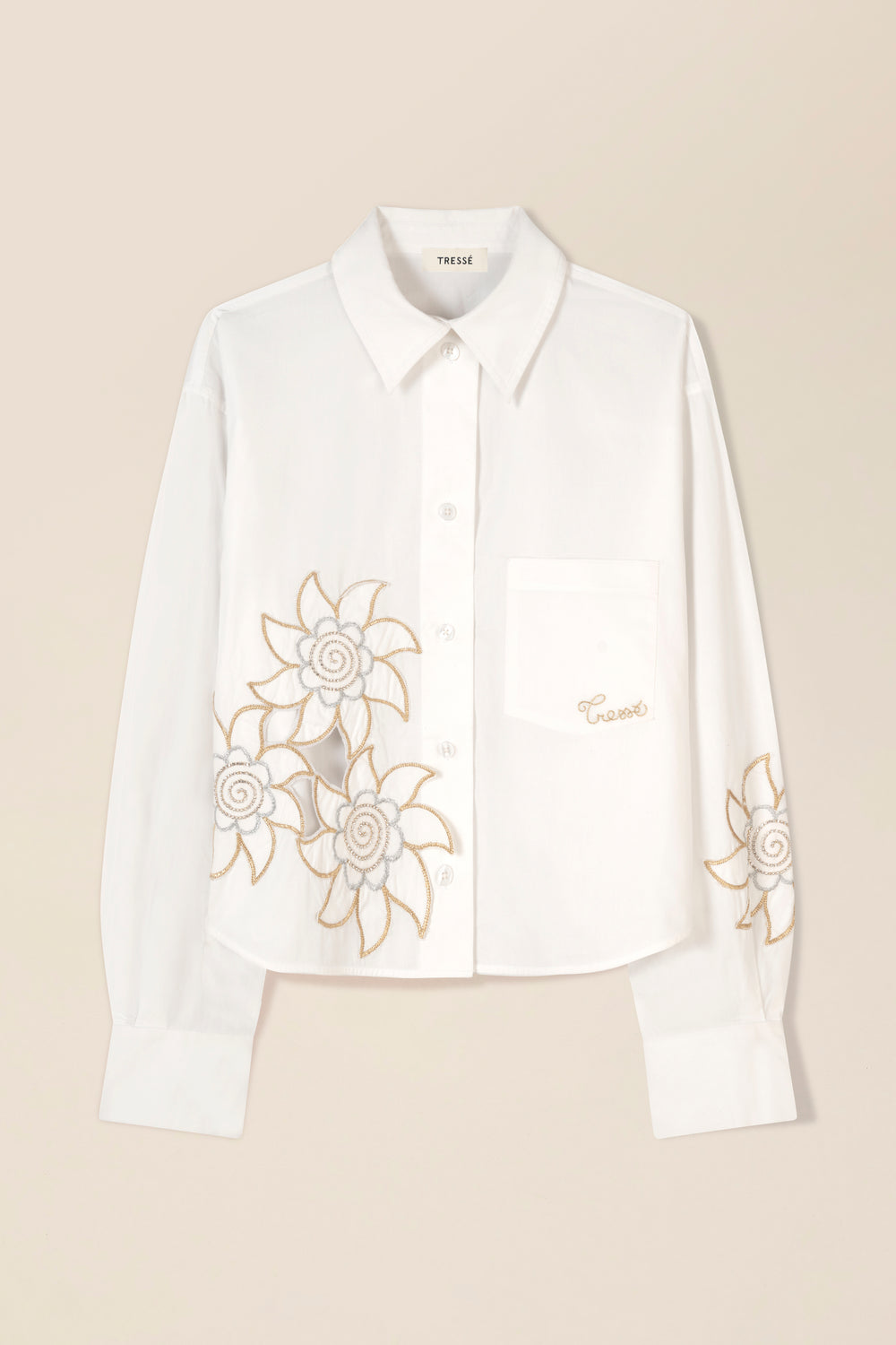 Short shirt with gold embroidery