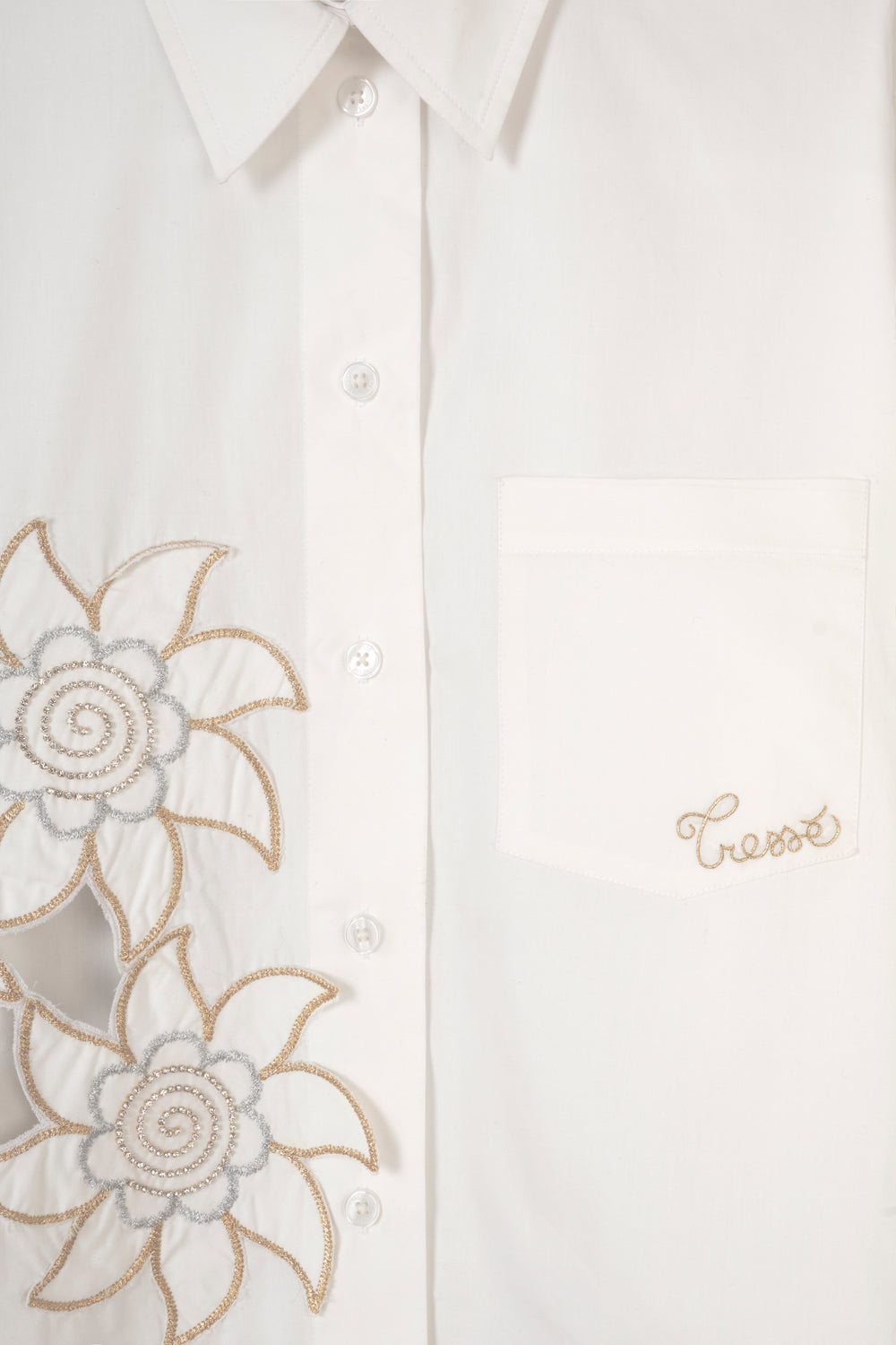 Short shirt with gold embroidery