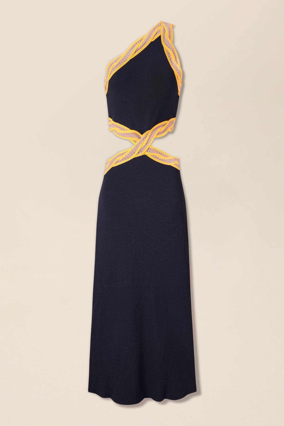 Knit dress with crocheted braid
