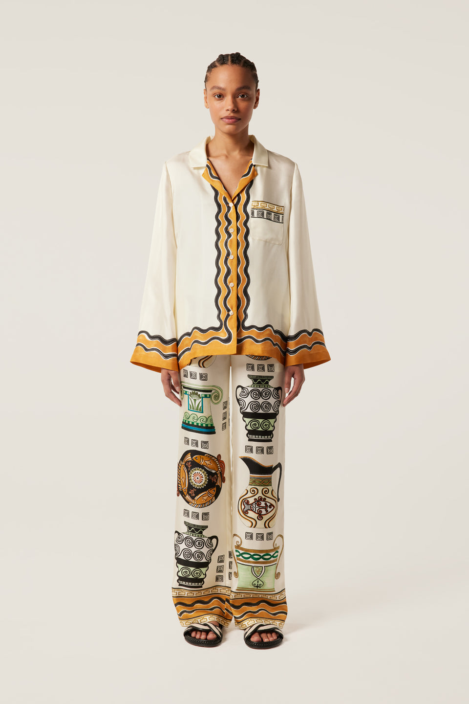 Pantalon en soie à motif jarres