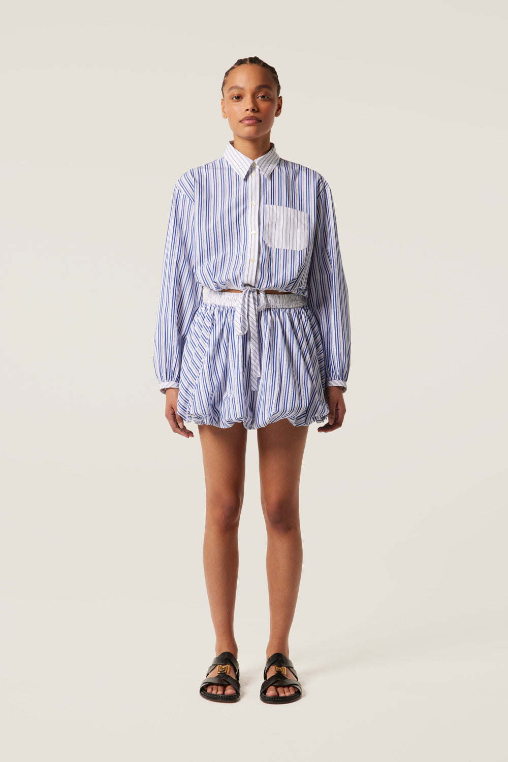 Chemise Courte en Popeline Rayée à Nouer | Tressé