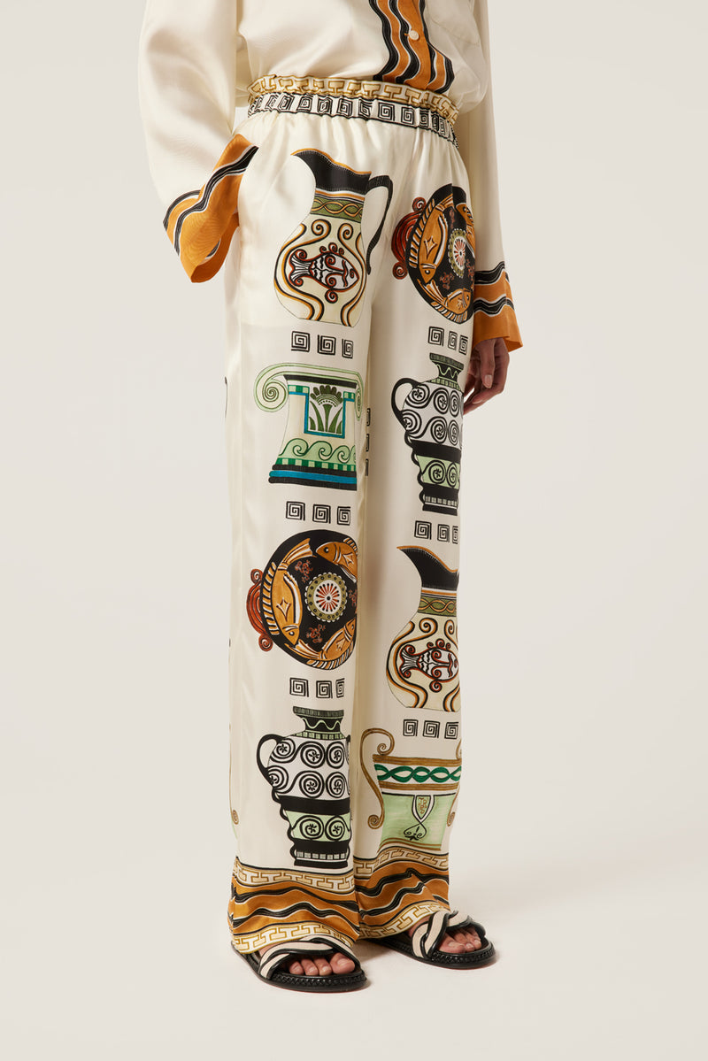 Silk pants with jar pattern