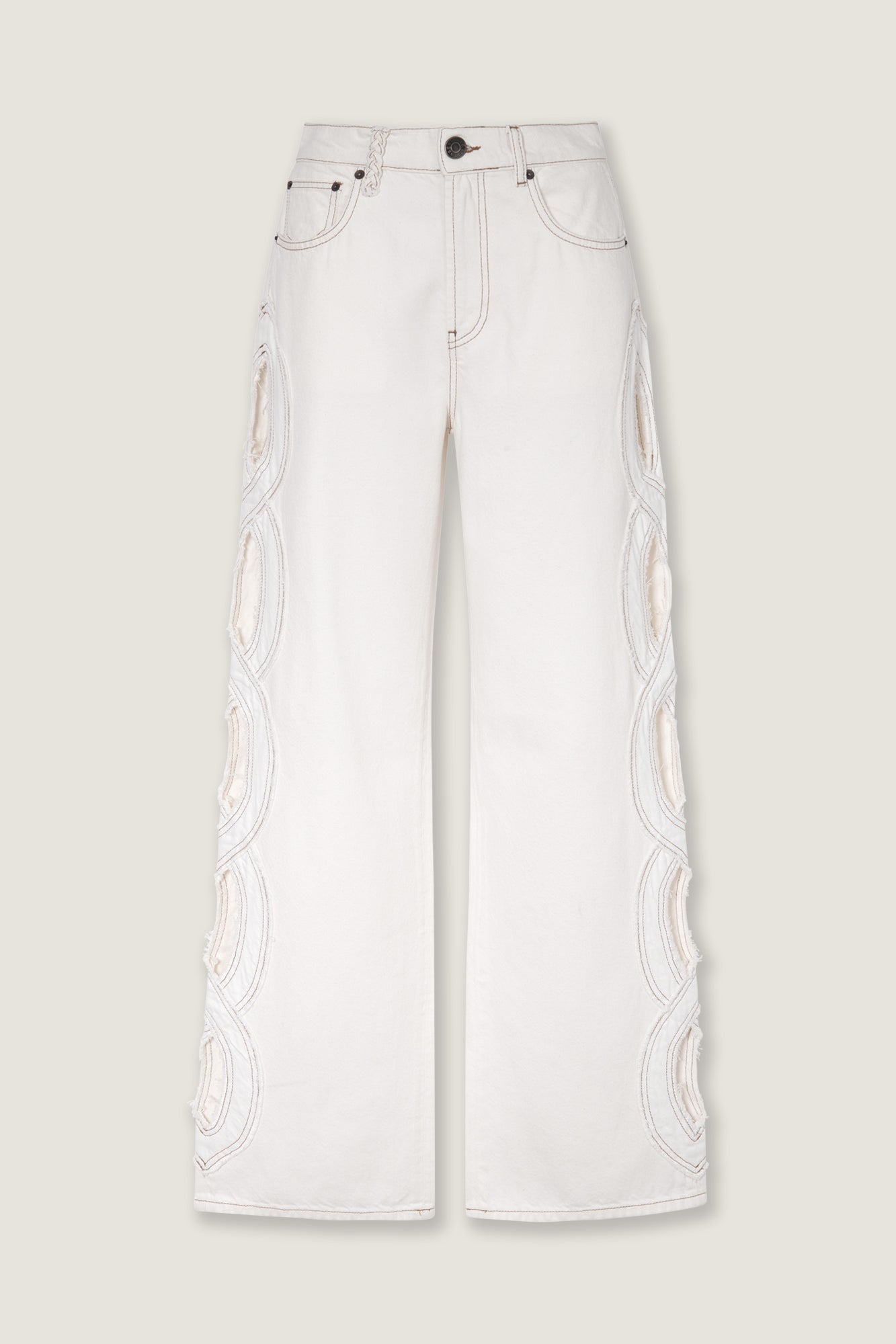 Denim with ecru braid opening