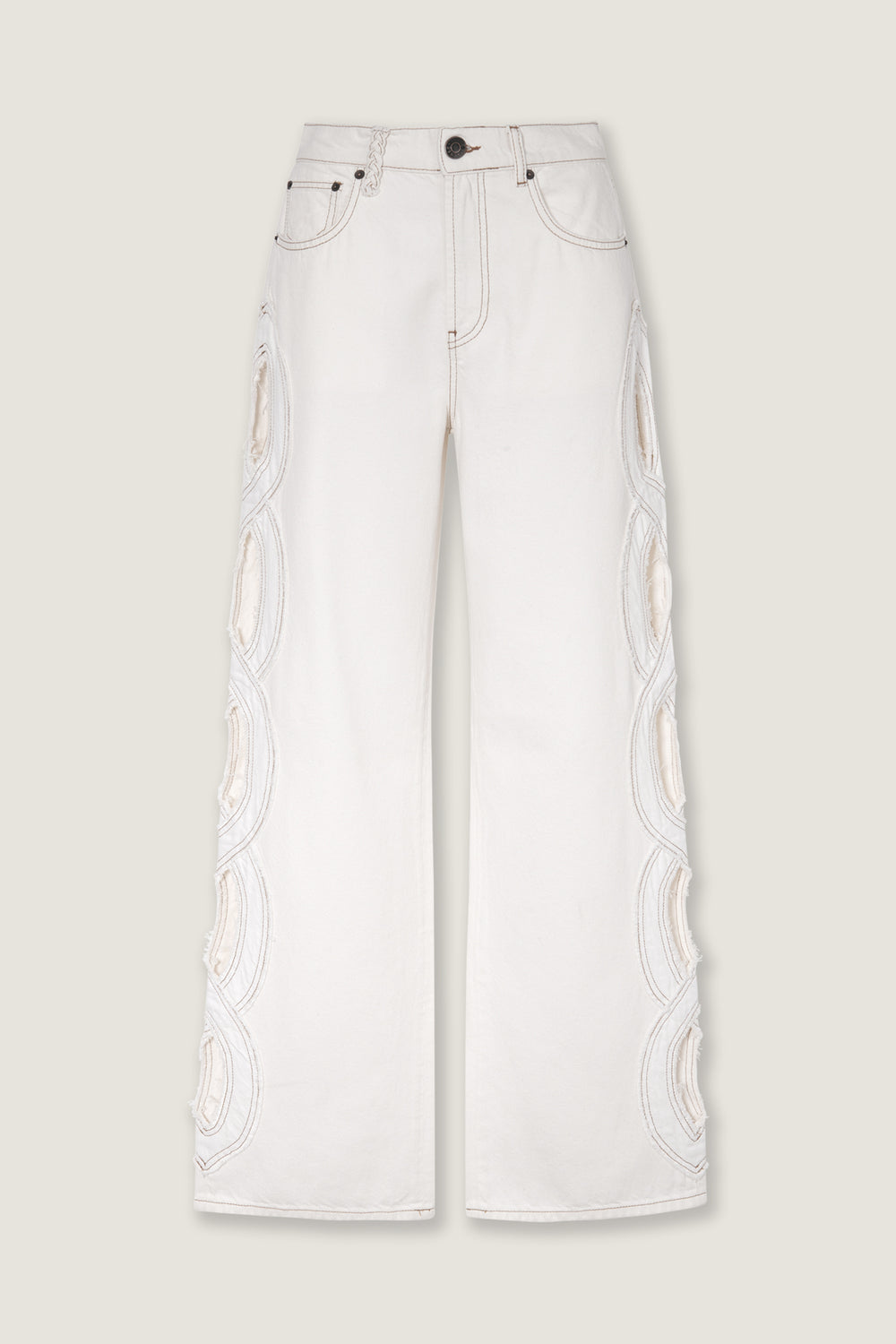 Denim with ecru braid opening