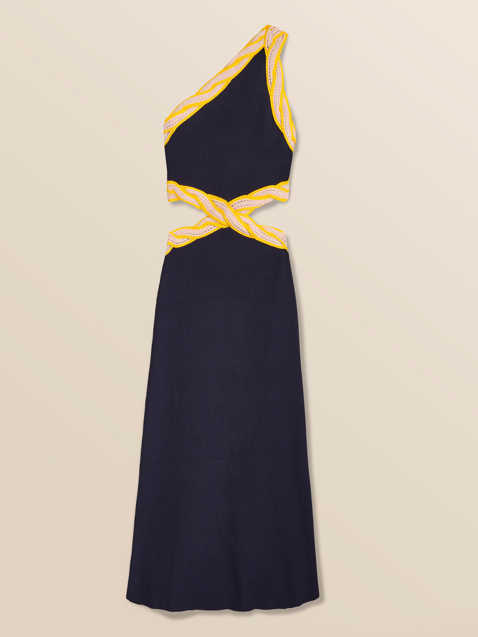 Knit dress with crocheted braid