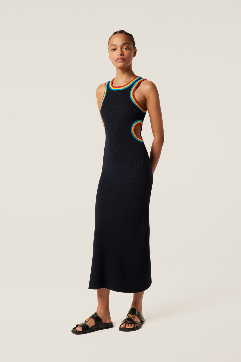 Long knit dress with waist opening