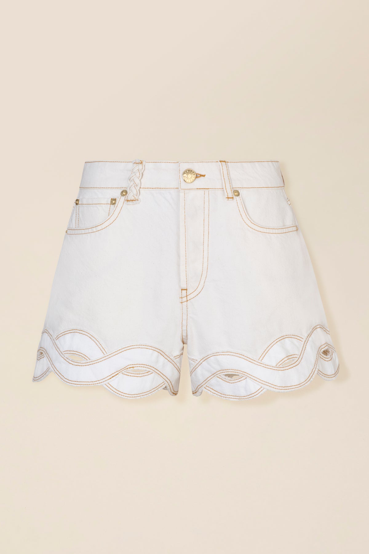 Ecru shorts with braided cutout