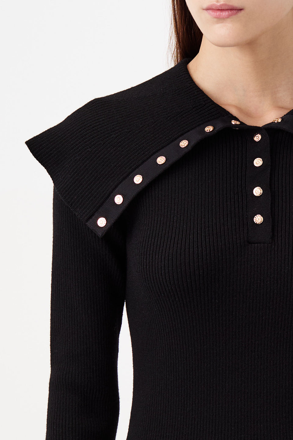 Fine-knit sweater with wide fold-over collar
