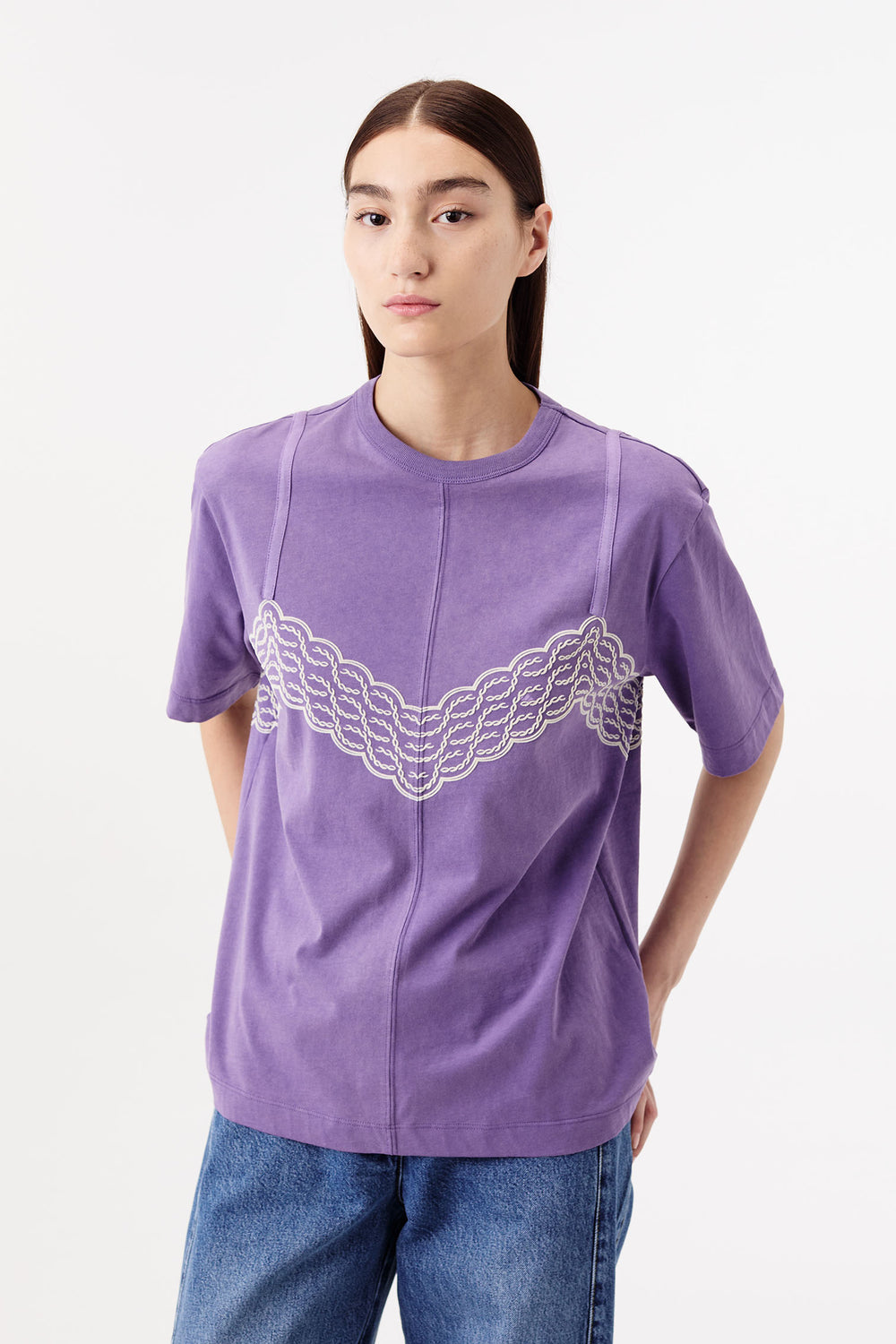 T-shirt with a lace-top look