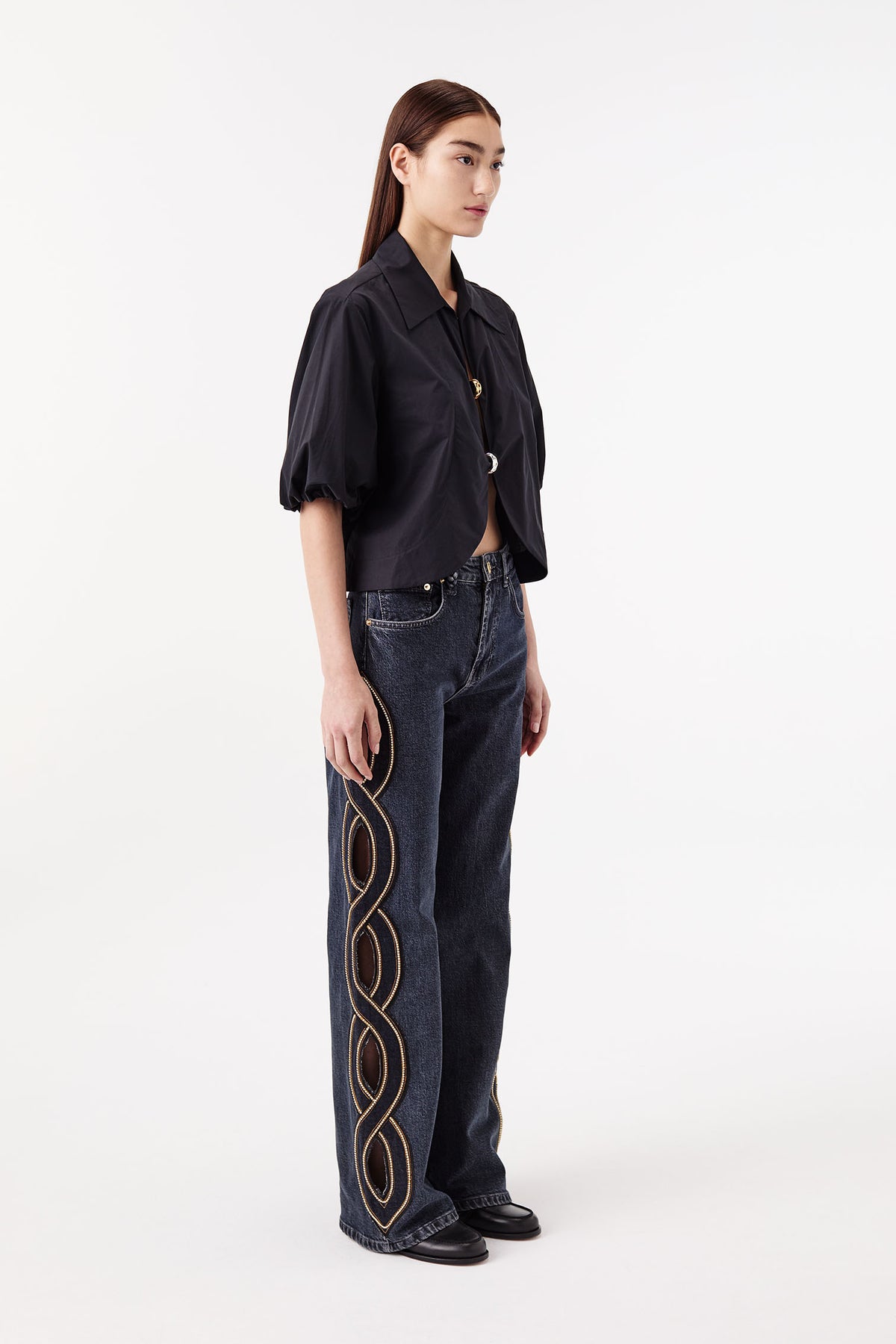 Denim with rhinestone braid