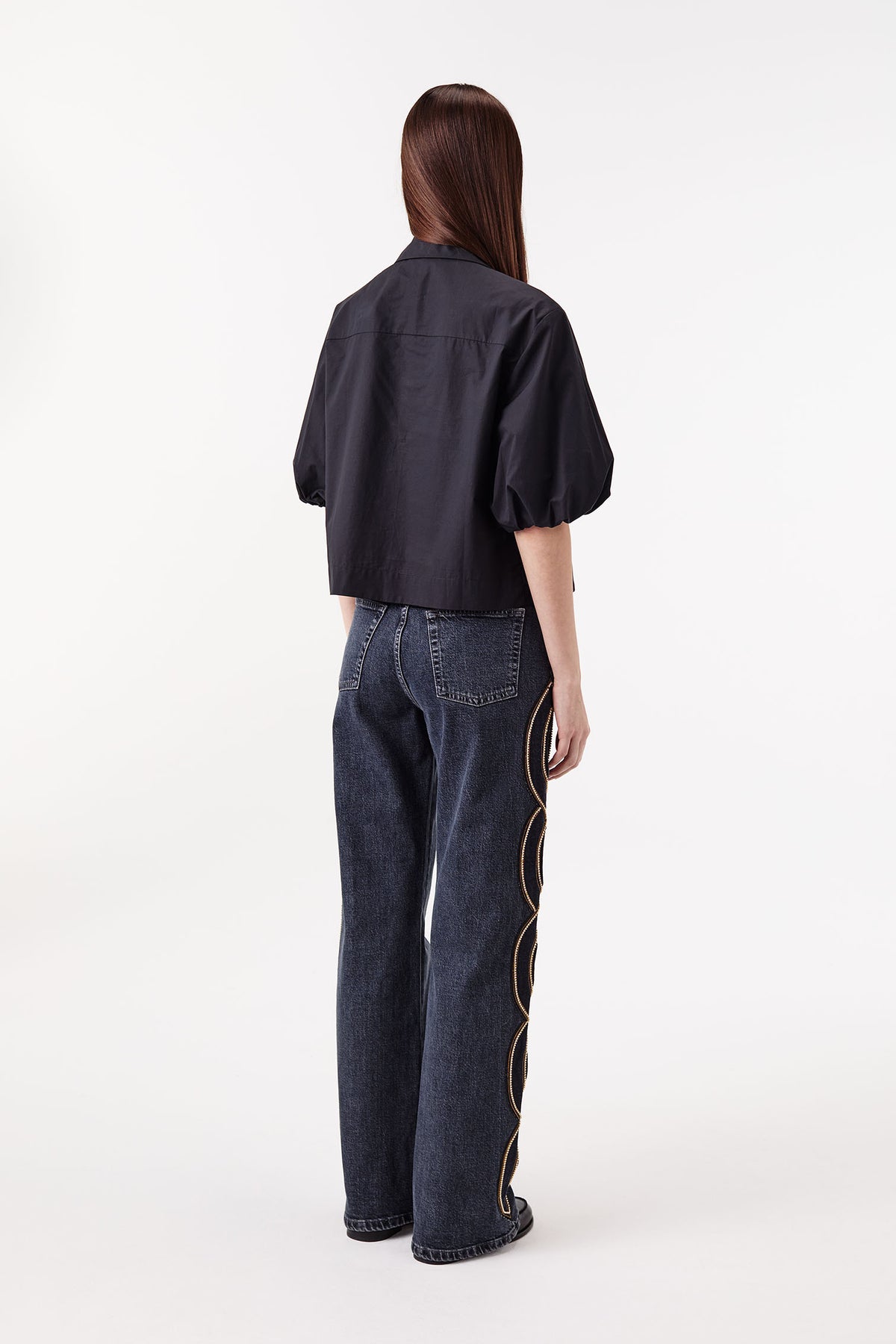 Denim with rhinestone braid