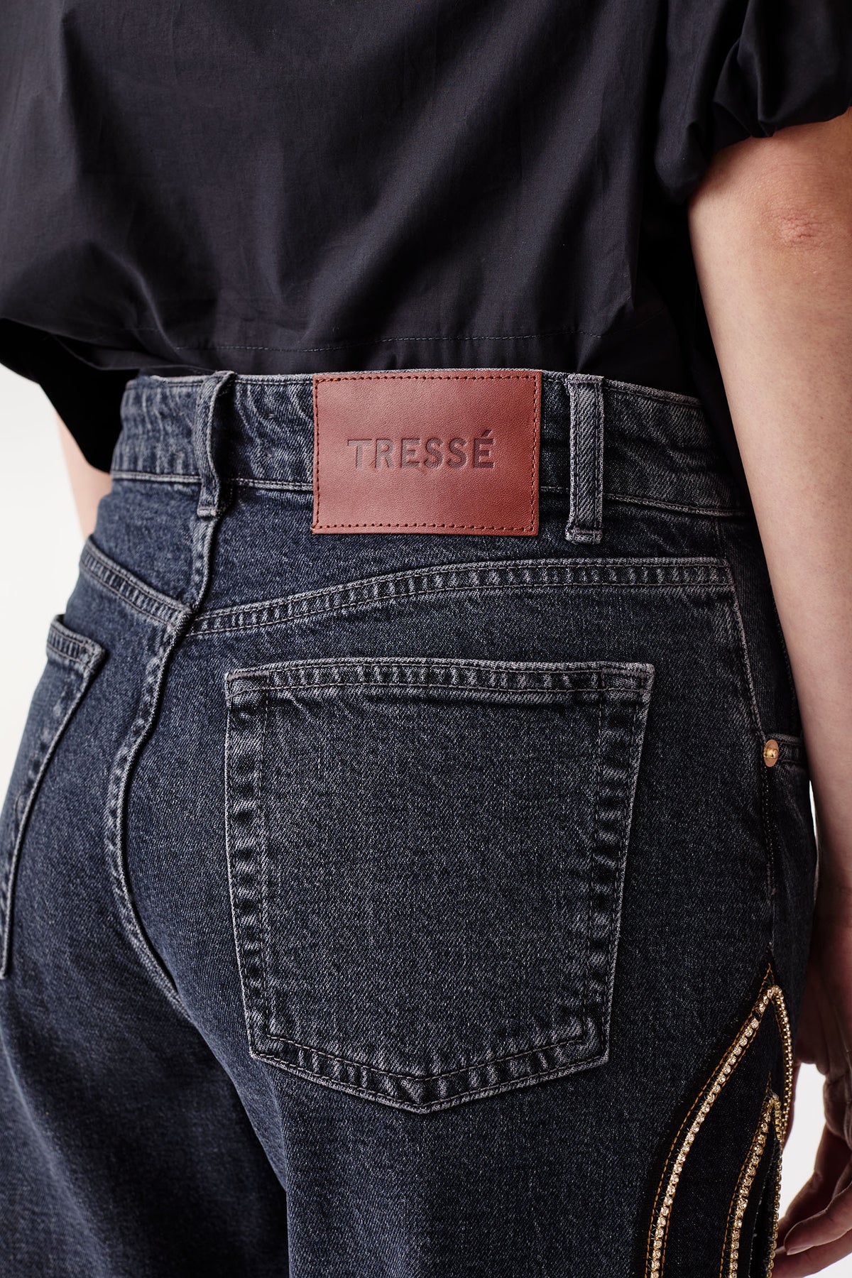 Denim with rhinestone braid
