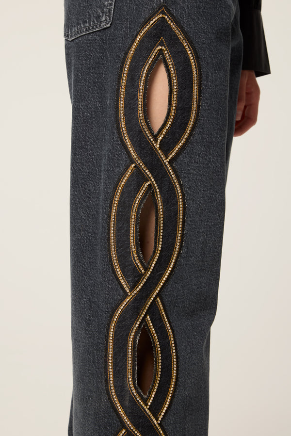 Denim braid with rhinestones