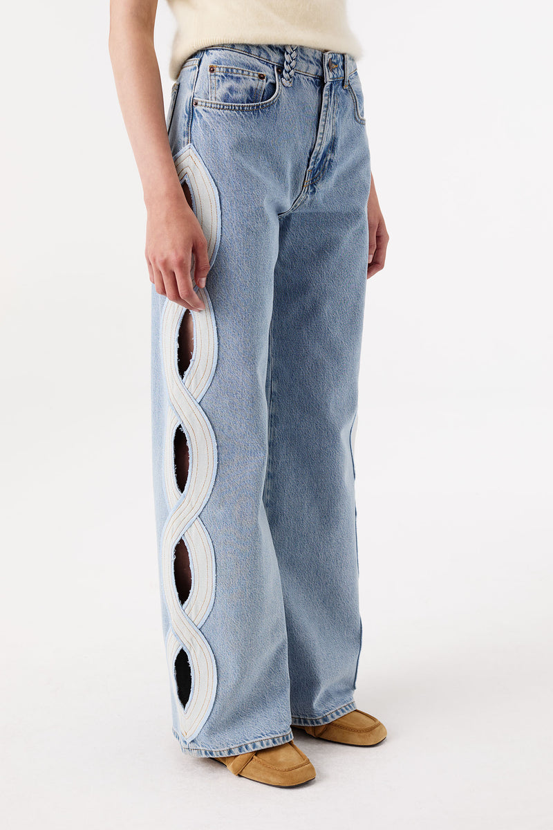 Light denim with braid opening