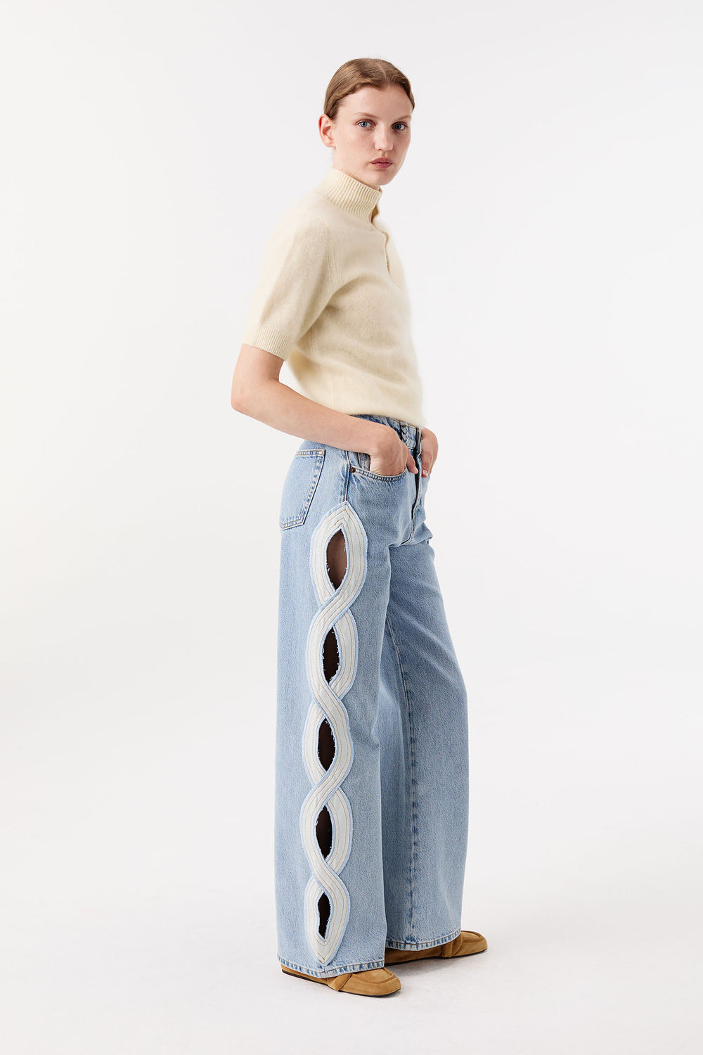 Light denim with braid opening