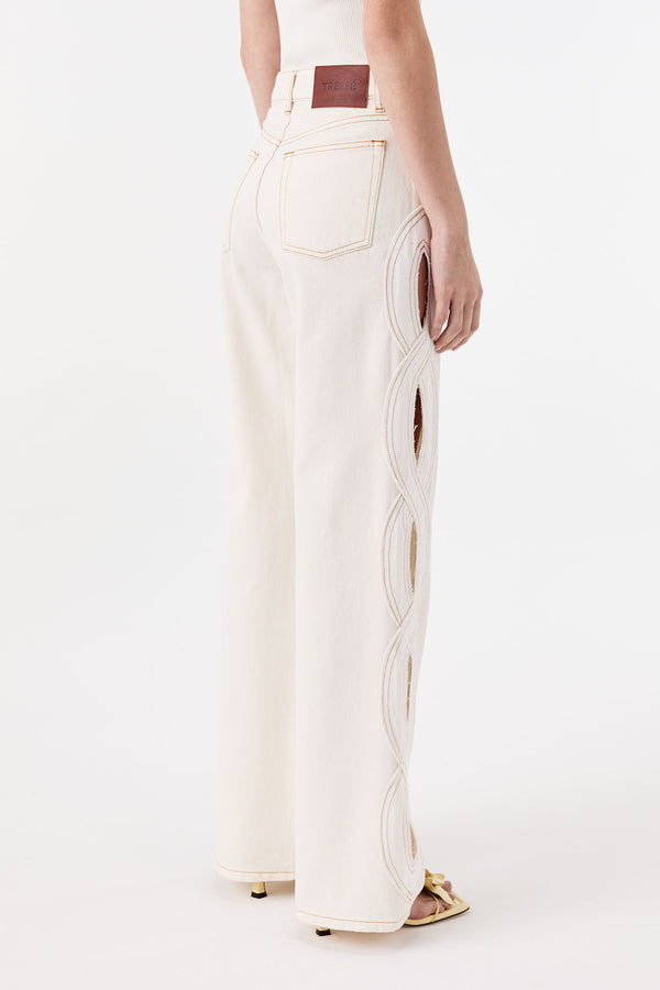 Denim avec ouverture tresse écru