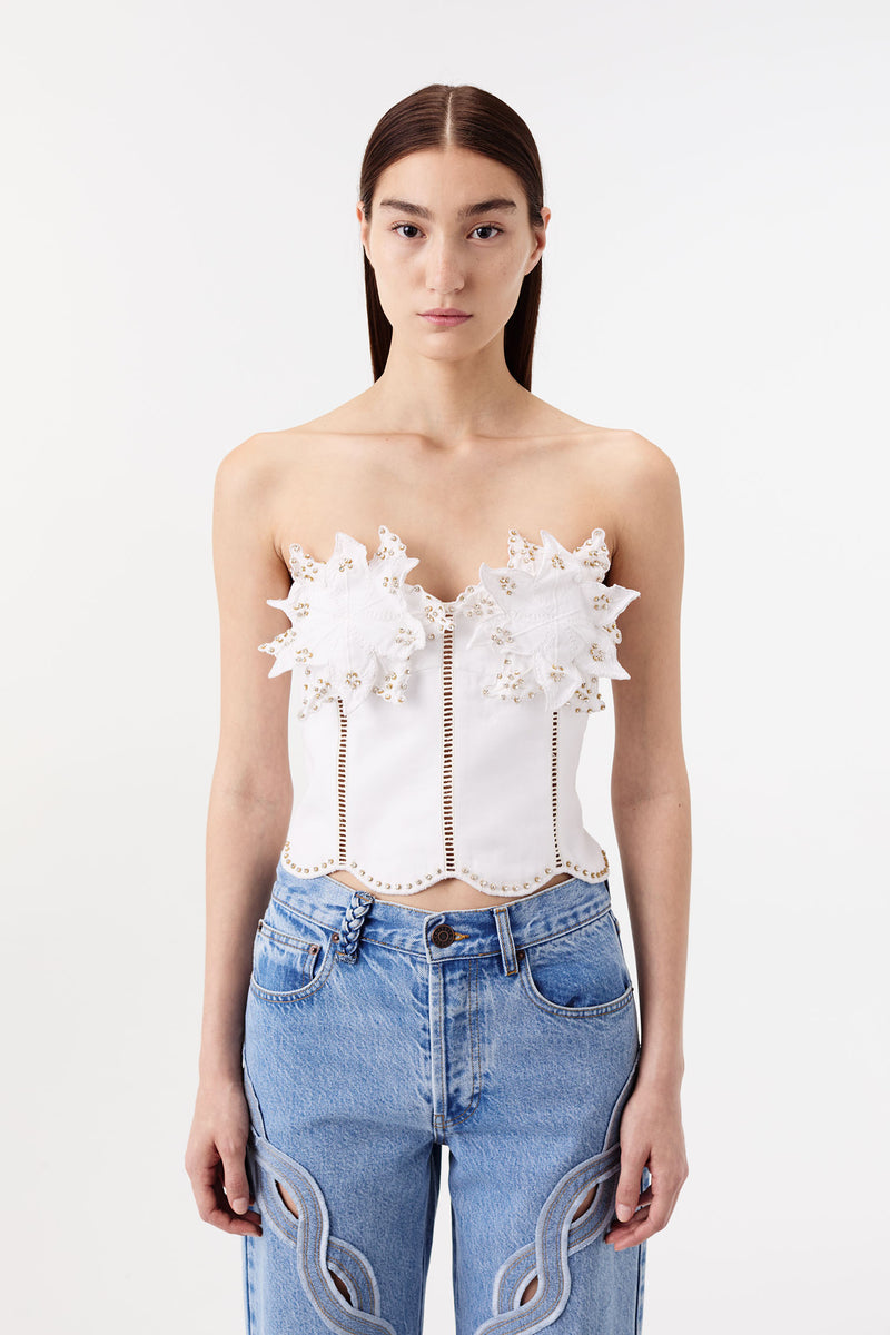 Bustier with a floral-embellished bodice
