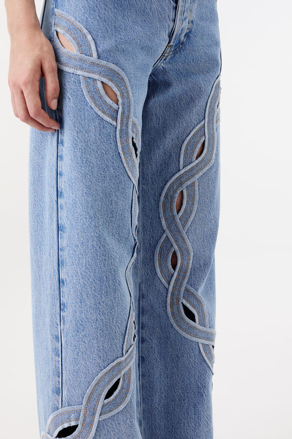 Denim à empiècement tresse