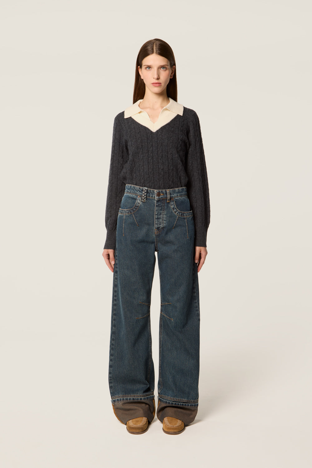 Topstitched denim