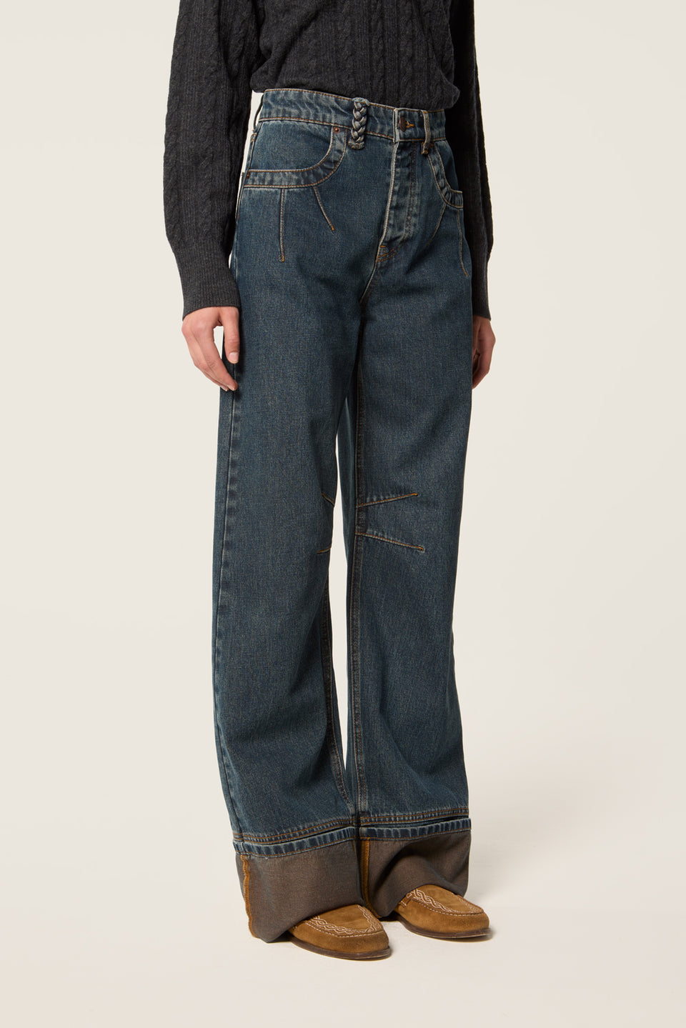 Topstitched denim