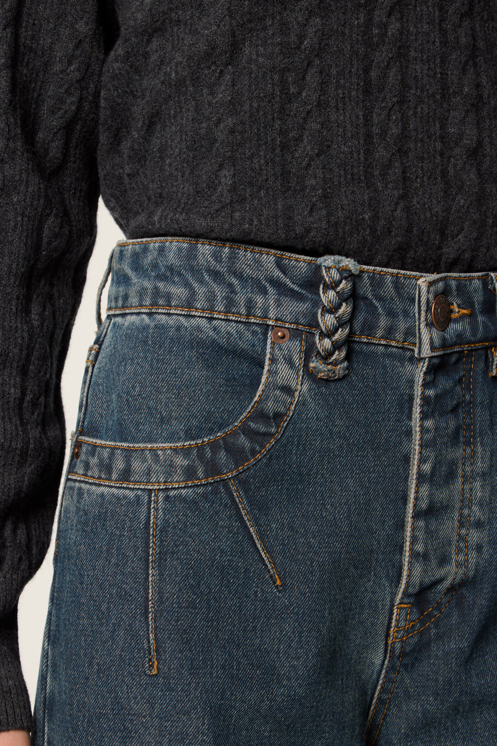 Topstitched denim