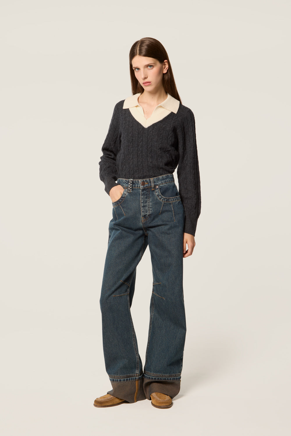 Topstitched denim