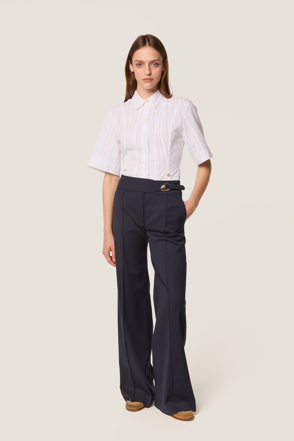Buckled tailored trousers