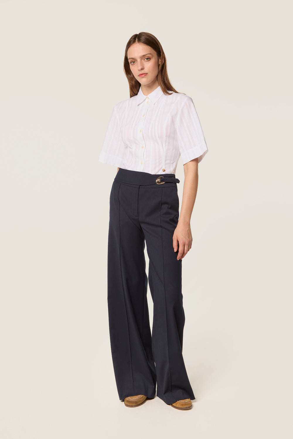 Buckled tailored trousers