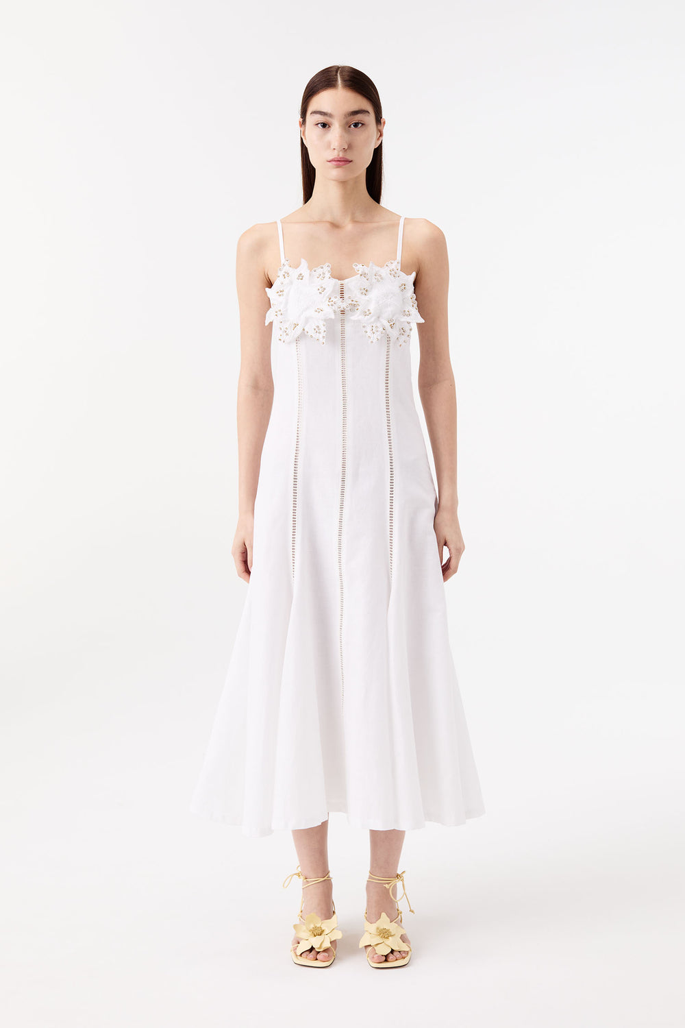 Long dress with a floral-embellished bodice