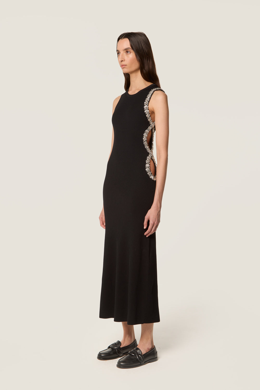 Dress with rhinestone cut-outs
