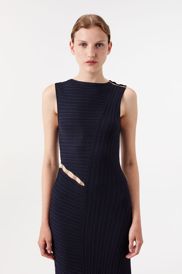Long knit dress with gold jewelry accents