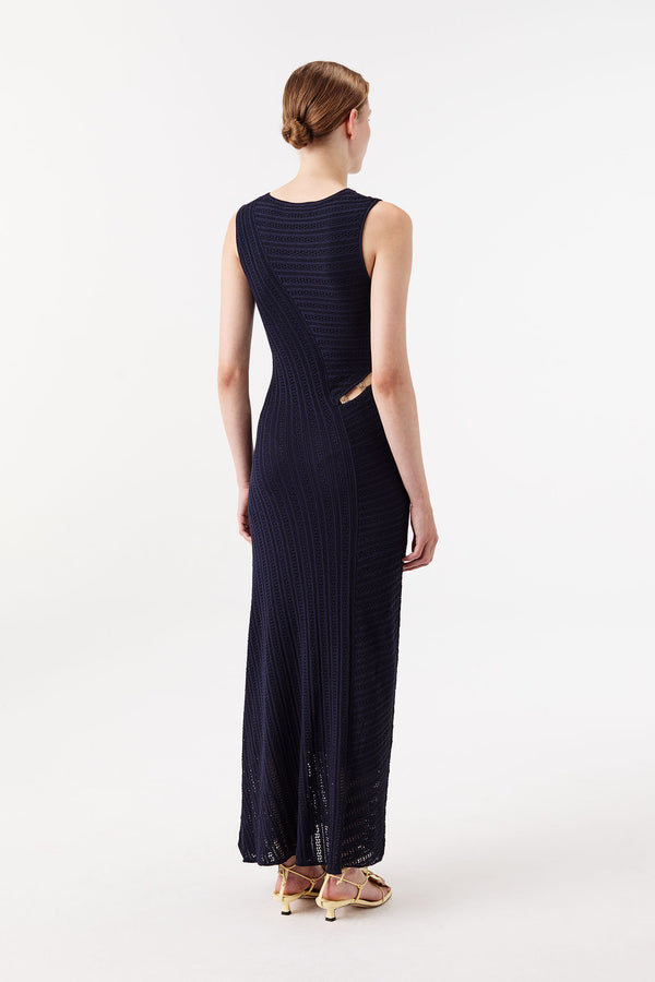 Long knit dress with gold jewelry accents