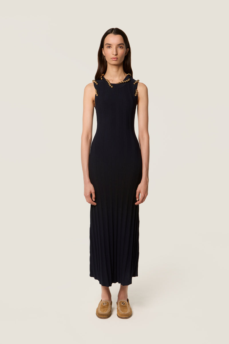Robe en maille avec billes dorées
