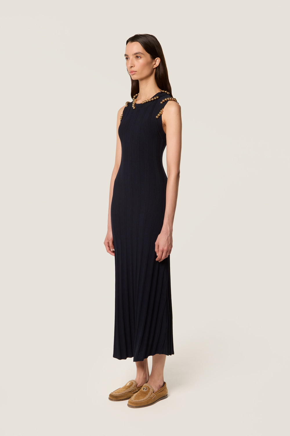 Knit dress with gold beads