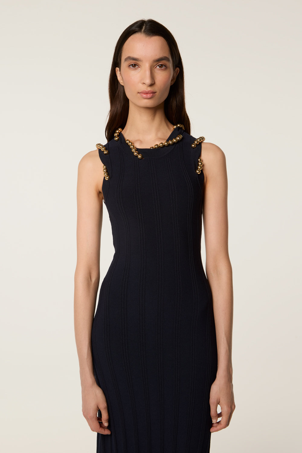 Mesh dress with gold beads