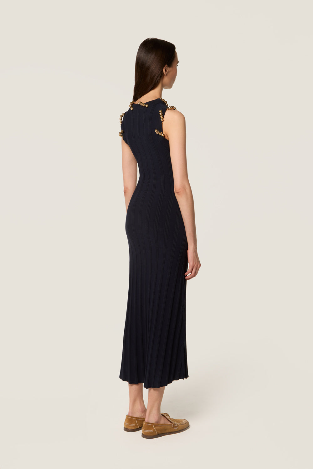 Mesh dress with gold beads