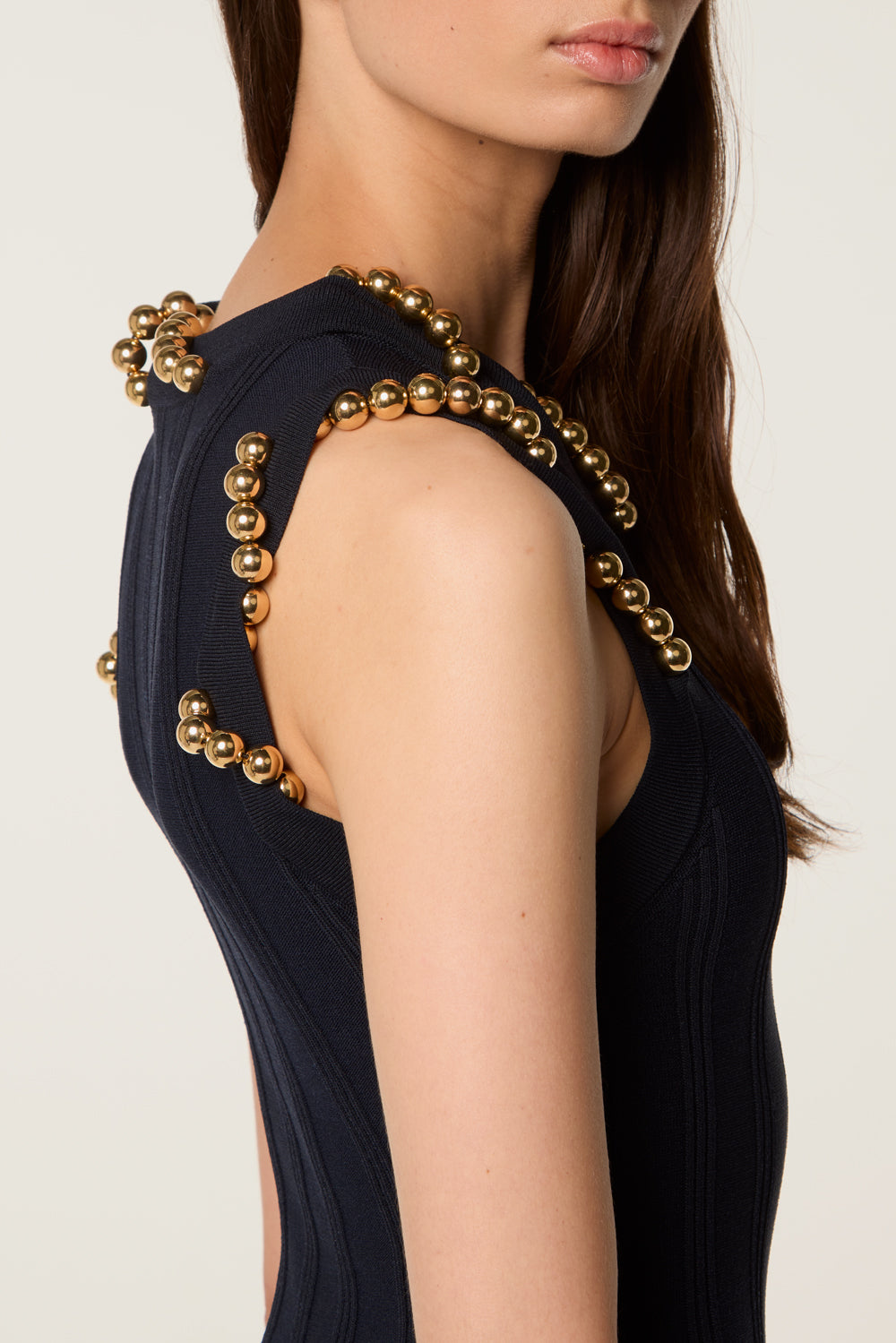 Mesh dress with gold beads