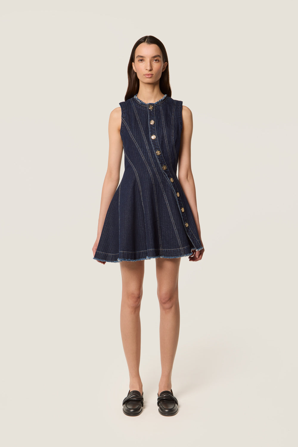 Denim dress with bias cut