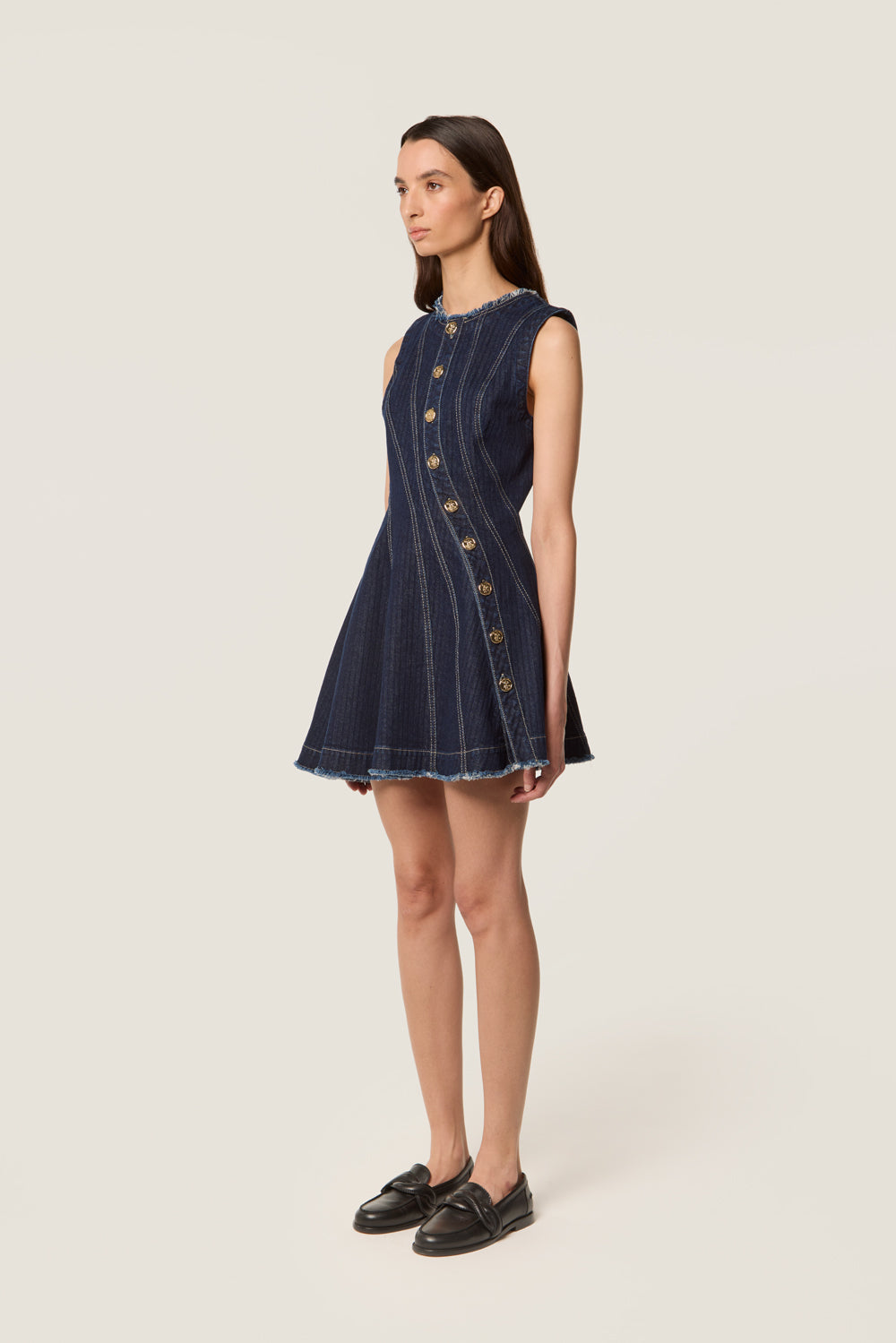 Denim dress with bias cut