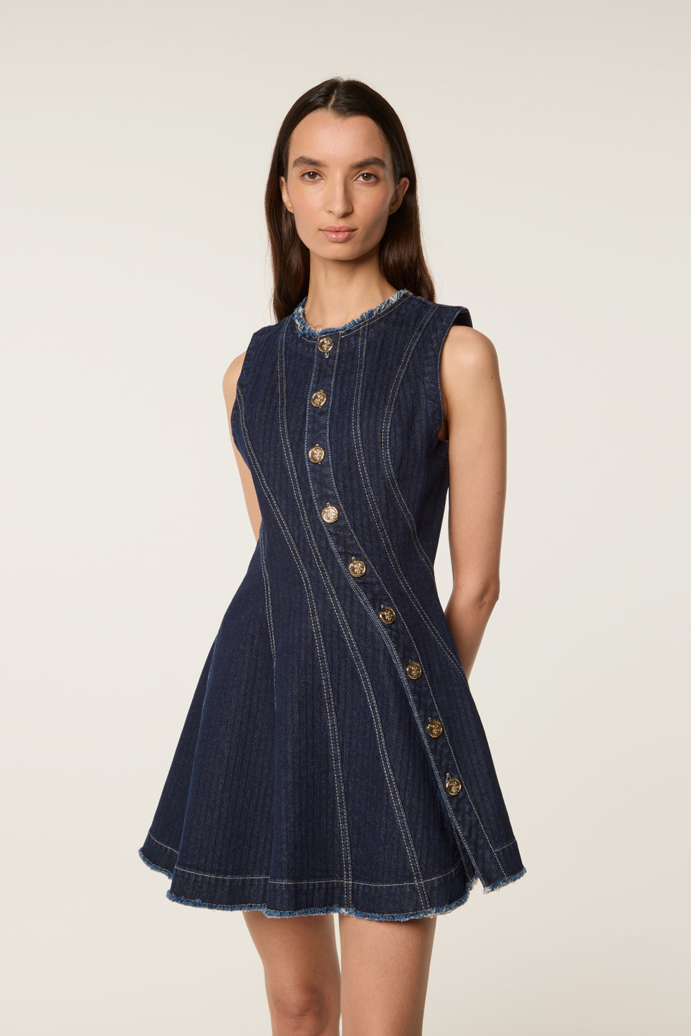 Denim dress with bias cut