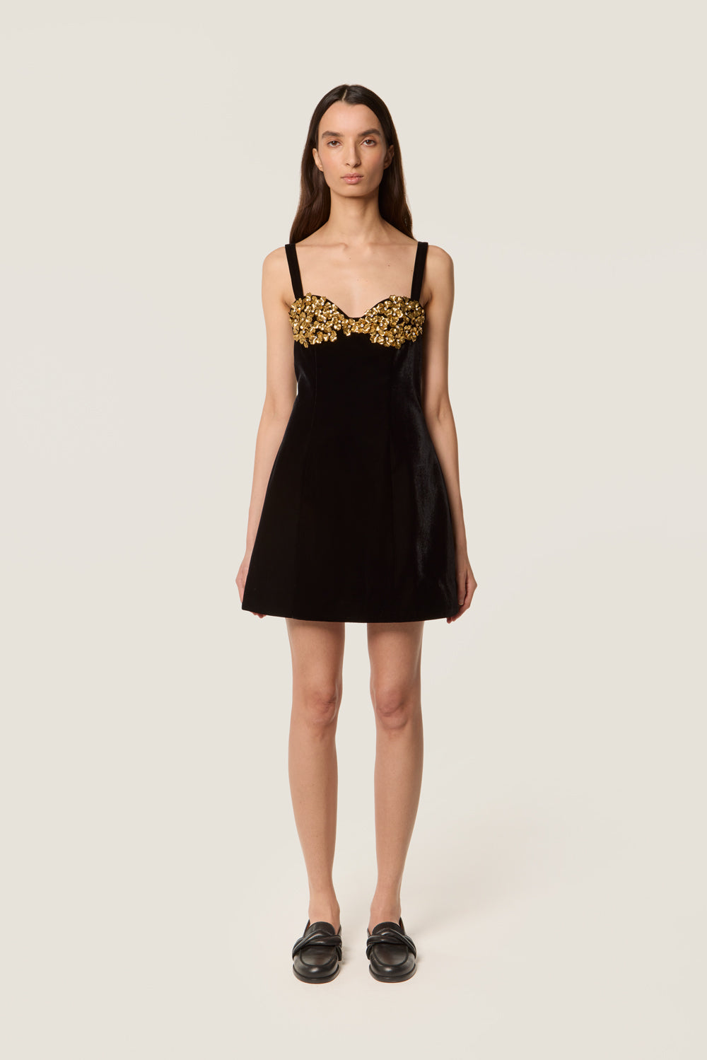 Gold floral strapless dress