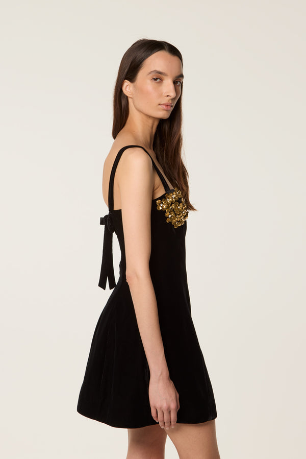 Gold floral strapless dress